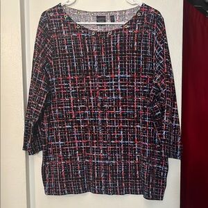 Rafaella Red and White 3/4 Sleeve Boxy Blouse